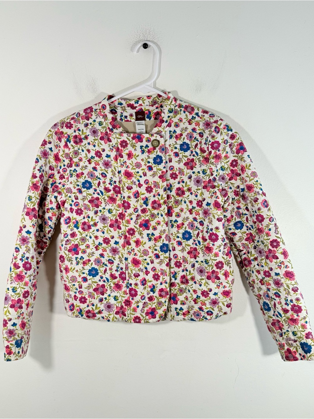 Tea Collection Cream Multicolor Floral Quilted 100% Cotton Jacket Large 8-10